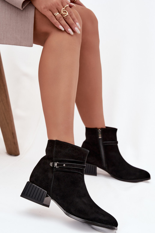 Women's Boots Made of Genuine Suede on Block Heeled Warm D&A CR52-651 Black Women's Boots Made of Genuine Suede on Block Heeled Warm D&A CR52-651 Black