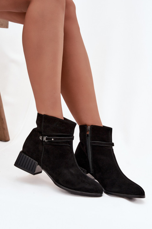 Women's Boots Made of Genuine Suede on Block Heeled Warm D&A CR52-651 Black Women's Boots Made of Genuine Suede on Block Heeled Warm D&A CR52-651 Black