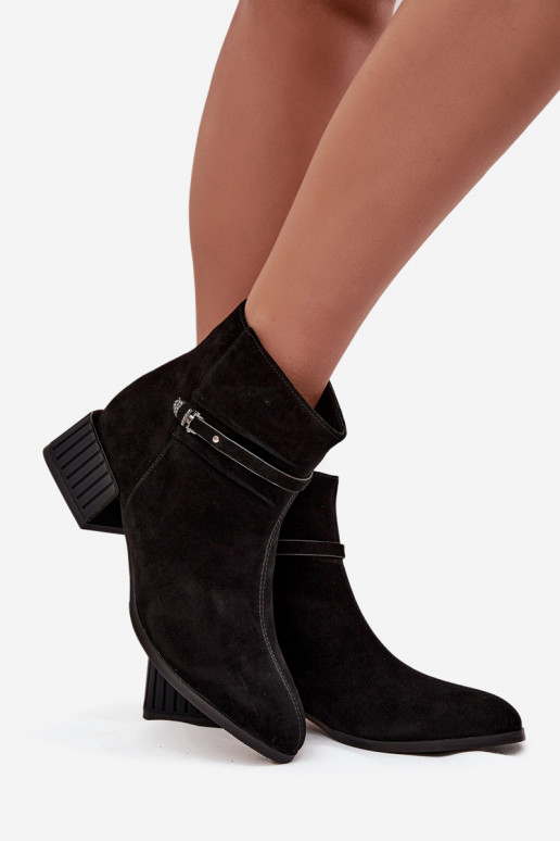 Women's Boots Made of Genuine Suede on Block Heeled Warm D&A CR52-651 Black Women's Boots Made of Genuine Suede on Block Heeled Warm D&A CR52-651 Black