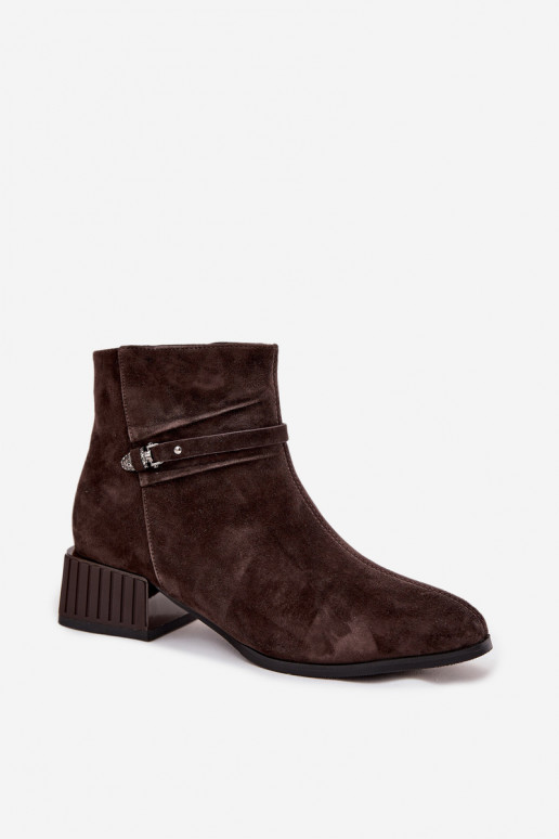 Women's Boots Made of Natural Suede on Block Heel Lined D&A CR52-651 Chocolate Women's Boots Made of Natural Suede on Block Heel Lined D&A CR52-651 Chocolate