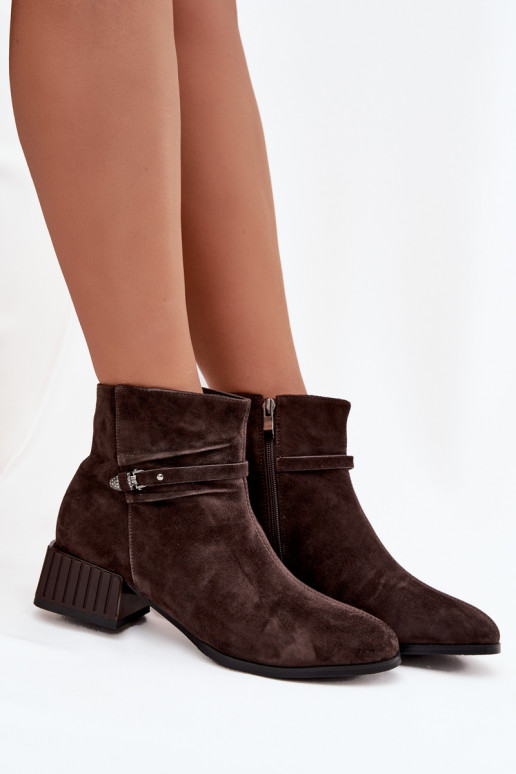 Women's Boots Made of Natural Suede on Block Heel Lined D&A CR52-651 Chocolate Women's Boots Made of Natural Suede on Block Heel Lined D&A CR52-651 Chocolate