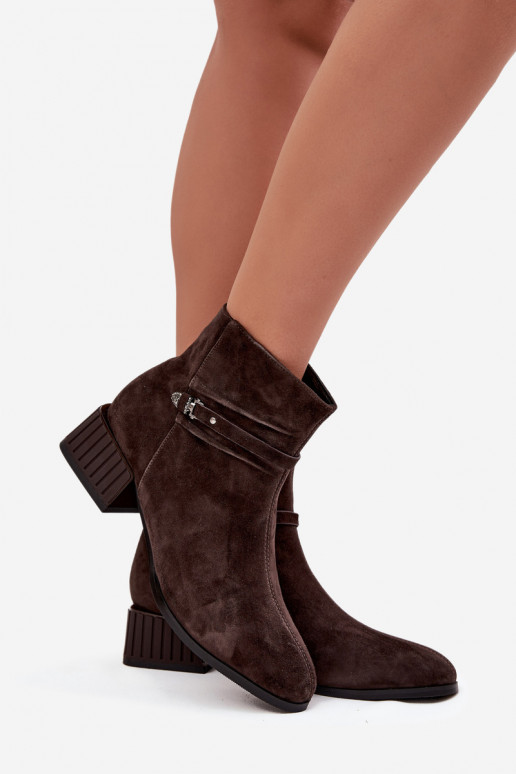 Women's Boots Made of Natural Suede on Block Heel Lined D&A CR52-651 Chocolate Women's Boots Made of Natural Suede on Block Heel Lined D&A CR52-651 Chocolate