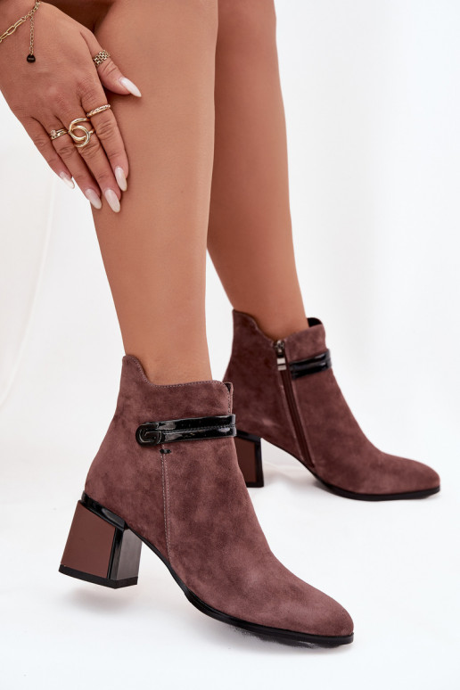 Suede Leather Women's Ankle Boots With Heel With Decorative Strap Insulated D&A CR52-650 Brown Suede Leather Women's Ankle Boots With Heel With Decorative Strap Insulated D&A CR52-650 Brown