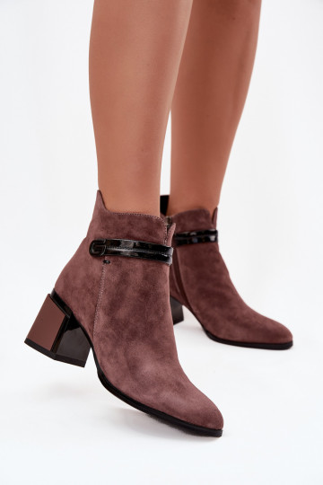 Suede Leather Women's Ankle Boots With Heel With Decorative Strap Insulated D&A CR52-650 Brown 2