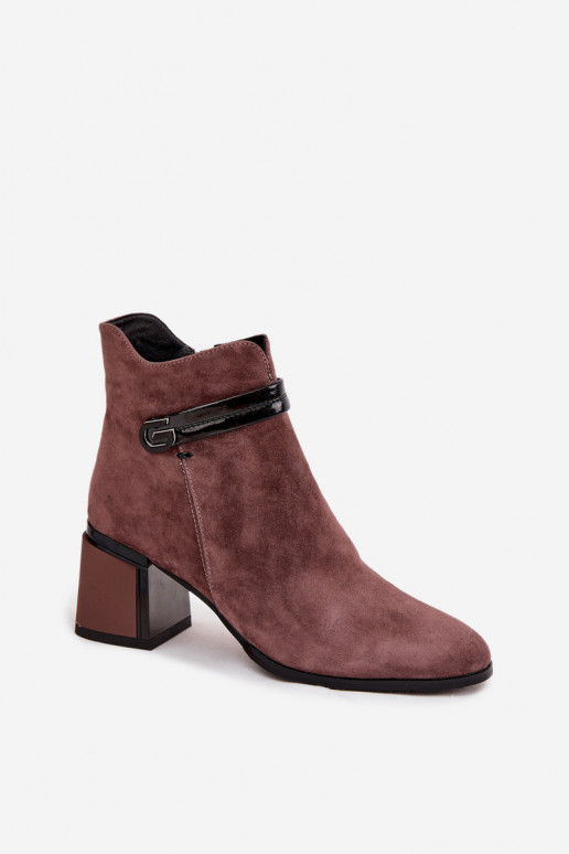 Suede Leather Women's Ankle Boots With Heel With Decorative Strap Insulated D&A CR52-650 Brown Suede Leather Women's Ankle Boots With Heel With Decorative Strap Insulated D&A CR52-650 Brown