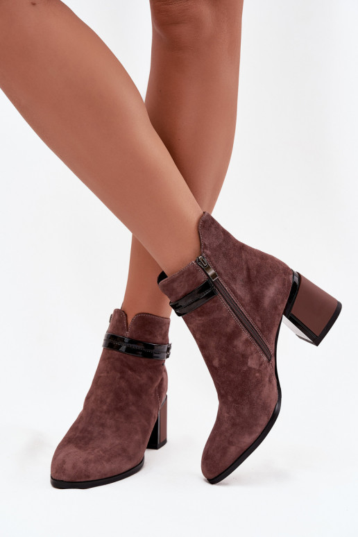 Suede Leather Women's Ankle Boots With Heel With Decorative Strap Insulated D&A CR52-650 Brown Suede Leather Women's Ankle Boots With Heel With Decorative Strap Insulated D&A CR52-650 Brown