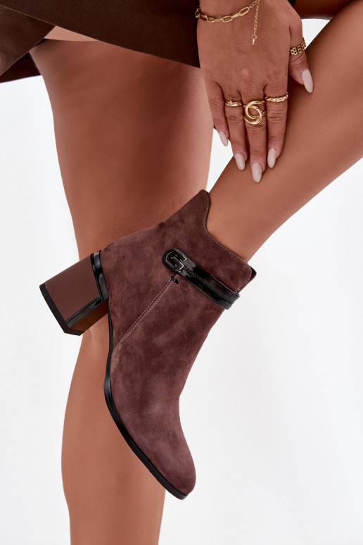 Suede Leather Women's Ankle Boots With Heel With Decorative Strap Insulated D&A CR52-650 Brown Suede Leather Women's Ankle Boots With Heel With Decorative Strap Insulated D&A CR52-650 Brown