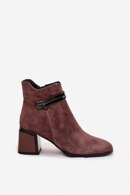 Suede Leather Women's Ankle Boots With Heel With Decorative Strap Insulated D&A CR52-650 Brown Suede Leather Women's Ankle Boots With Heel With Decorative Strap Insulated D&A CR52-650 Brown