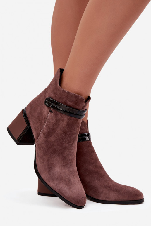Suede Leather Women's Ankle Boots With Heel With Decorative Strap Insulated D&A CR52-650 Brown Suede Leather Women's Ankle Boots With Heel With Decorative Strap Insulated D&A CR52-650 Brown