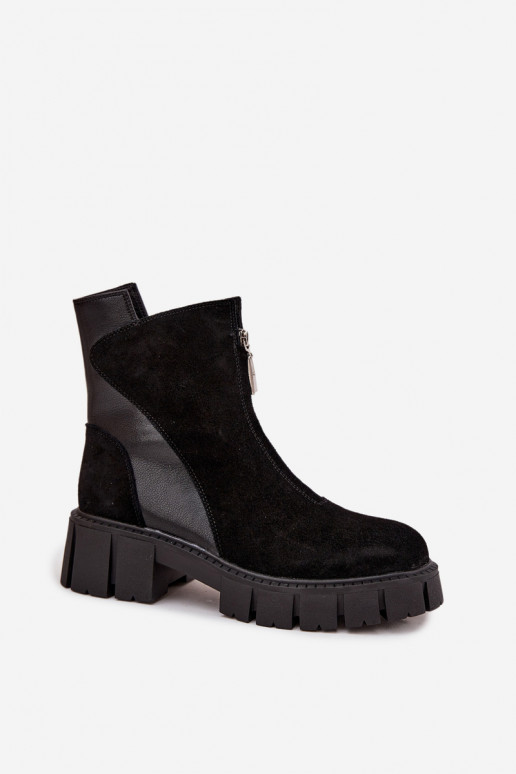 Botki DamskiewithNaturalnego Zamszu Ocieplane D&A JC52-874 Czarne