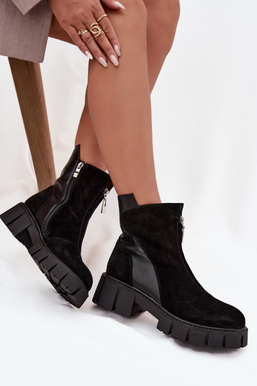 Botki DamskiewithNaturalnego Zamszu Ocieplane D&A JC52-874 Czarne