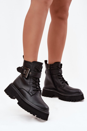 Leather Women's Work Boots Insulated With Decorative Clasp D&A MK52-032 Black 2