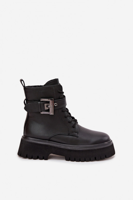 Leather Women's Work Boots Insulated With Decorative Clasp D&A MK52-032 Black Leather Women's Work Boots Insulated With Decorative Clasp D&A MK52-032 Black