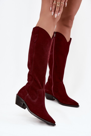 Cowboy Boots Made of Natural Suede Lined Zazoo 4225 Burgundy