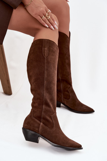 Cowboy Boots Made of Natural Suede Lined Zazoo 4225 Brown
