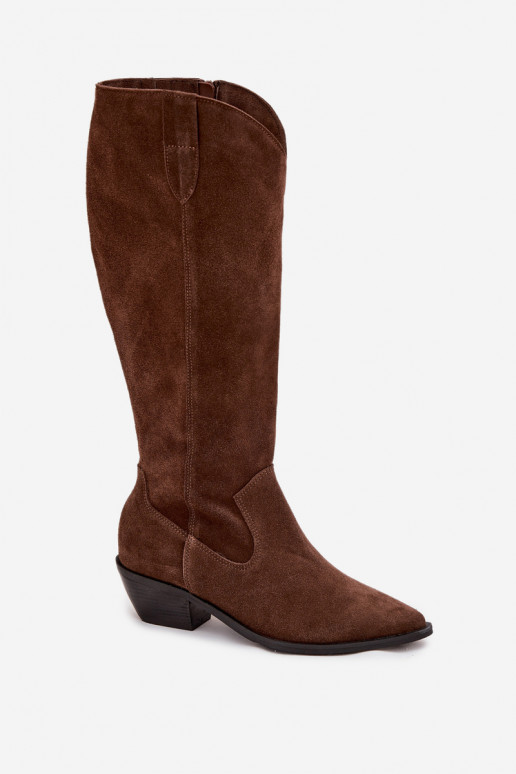 Cowboy Boots Made of Natural Suede Lined Zazoo 4225 Brown Cowboy Boots Made of Natural Suede Lined Zazoo 4225 Brown