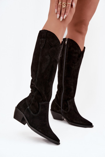 Cowboy Boots Made From Natural Suede Lined Zazoo 4225 Black 2
