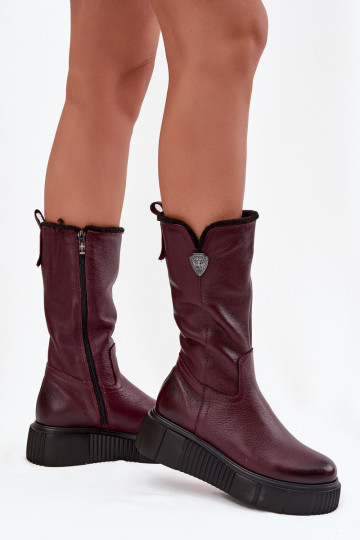 Women's Leather Boots With Wool Zazoo 70121 Bordeaux