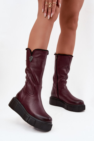 Women's Leather Boots With Wool Zazoo 70121 Bordeaux 2