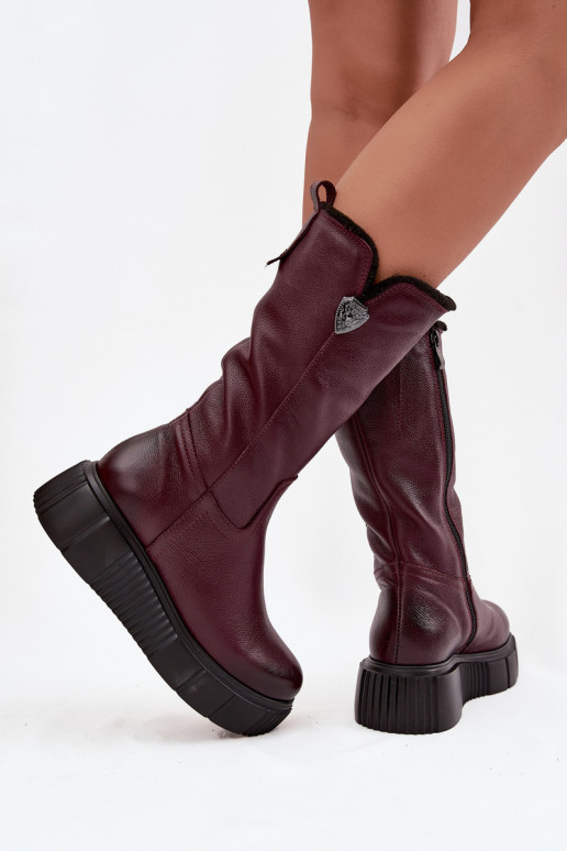 Women's Leather Boots With Wool Zazoo 70121 Bordeaux Women's Leather Boots With Wool Zazoo 70121 Bordeaux