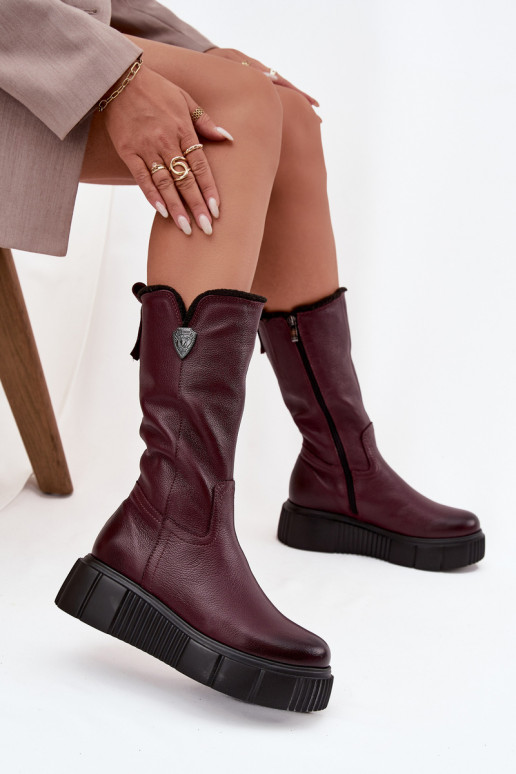 Women's Leather Boots With Wool Zazoo 70121 Bordeaux Women's Leather Boots With Wool Zazoo 70121 Bordeaux