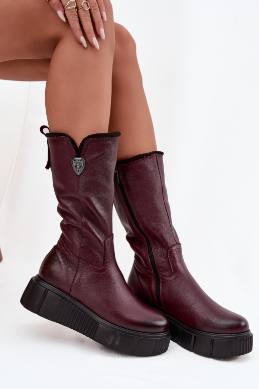 Women's Leather Boots With Wool Zazoo 70121 Bordeaux Women's Leather Boots With Wool Zazoo 70121 Bordeaux