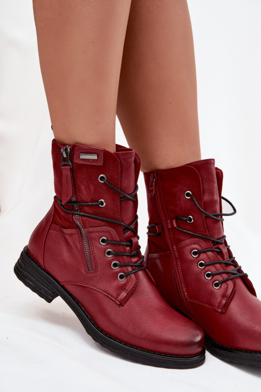 Botki Damskie Workery Bordowe Perfecto