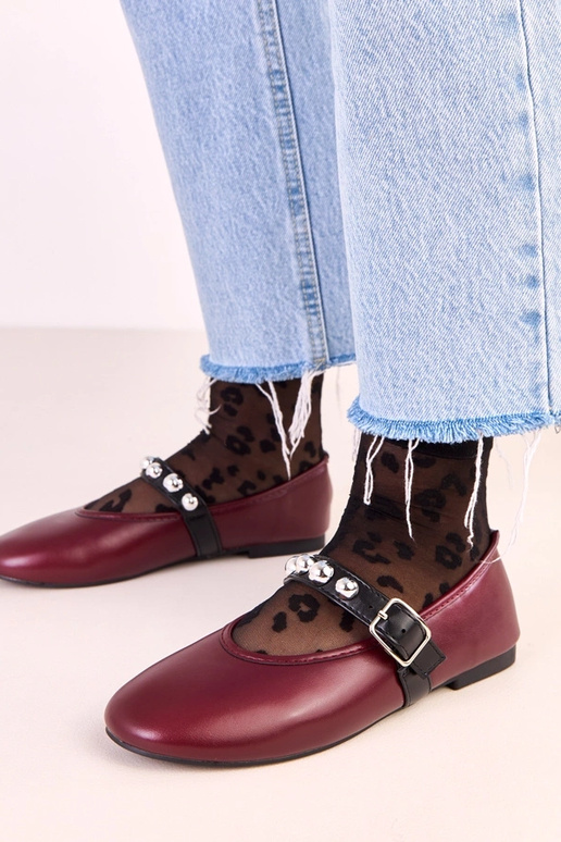 Bordowe baleriny ze zdobioną... Bordowe baleriny ze zdobioną...