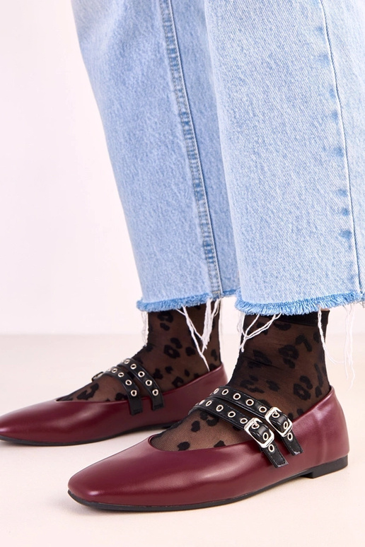 Bordowe baleriny z kwadratowym... Bordowe baleriny z kwadratowym...