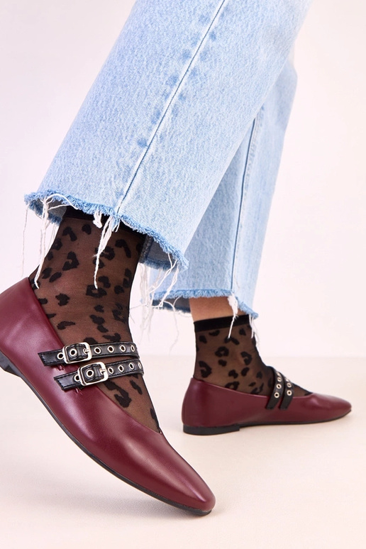 Bordowe baleriny z kwadratowym... Bordowe baleriny z kwadratowym...