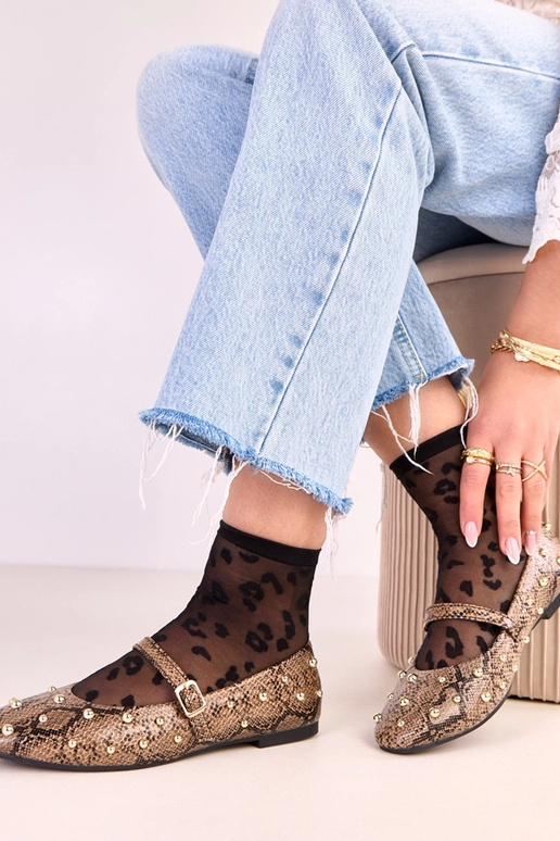 Brązowe baleriny z motywem skóry węża... Brązowe baleriny z motywem skóry węża...