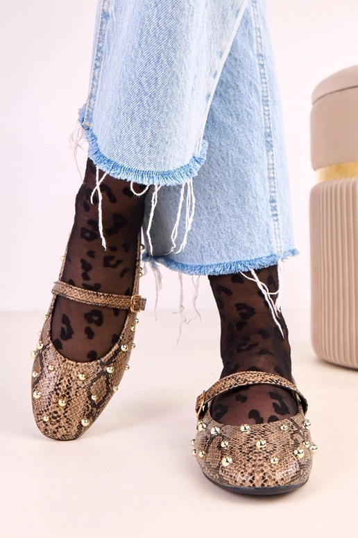 Brązowe baleriny z motywem skóry węża... Brązowe baleriny z motywem skóry węża...