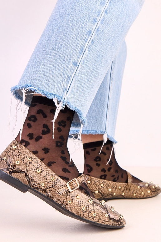 Brązowe baleriny z motywem skóry węża... Brązowe baleriny z motywem skóry węża...