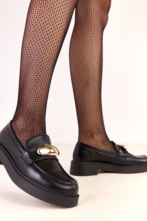 Czarne mokasyny ze złotą ozdobą Ella Czarne mokasyny ze złotą ozdobą Ella