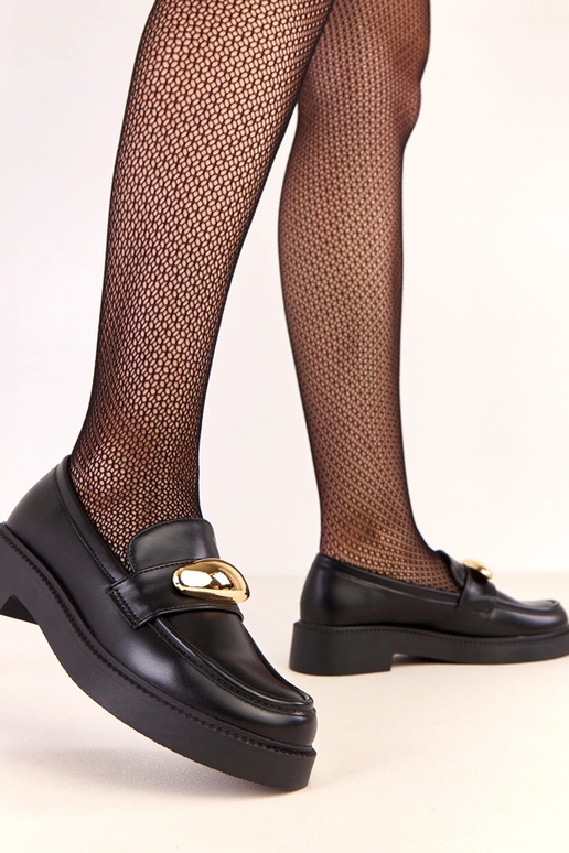 Czarne mokasyny ze złotą ozdobą Ella Czarne mokasyny ze złotą ozdobą Ella