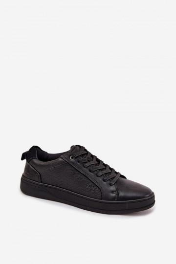 Skórzane Sneakersy Męskie Lee Cooper LCJ-25-33-3965 Czarne