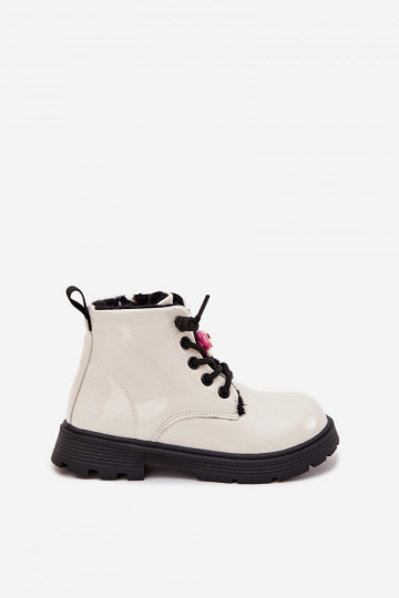 Insulated Kids' Patent Leather Boots with Buckle Bear White Jovellea 2