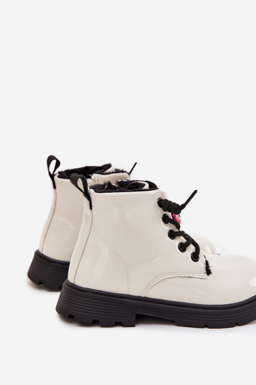 Insulated Kids' Patent Leather Boots with Buckle Bear White Jovellea Insulated Kids' Patent Leather Boots with Buckle Bear White Jovellea
