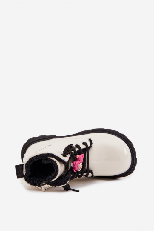 Insulated Kids' Patent Leather Boots with Buckle Bear White Jovellea Insulated Kids' Patent Leather Boots with Buckle Bear White Jovellea