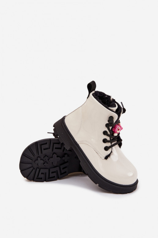 Insulated Kids' Patent Leather Boots with Buckle Bear White Jovellea Insulated Kids' Patent Leather Boots with Buckle Bear White Jovellea