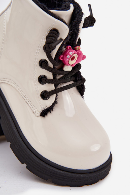 Insulated Kids' Patent Leather Boots with Buckle Bear White Jovellea Insulated Kids' Patent Leather Boots with Buckle Bear White Jovellea