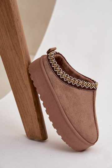 Children's Youth Snow Boots with Embroidery on Platform Khaki Jolisse 2