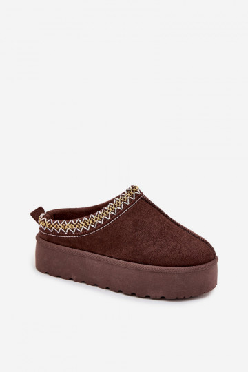 Children Youth Snow Boots With Embroidery On Platform Chocolate Jolisse