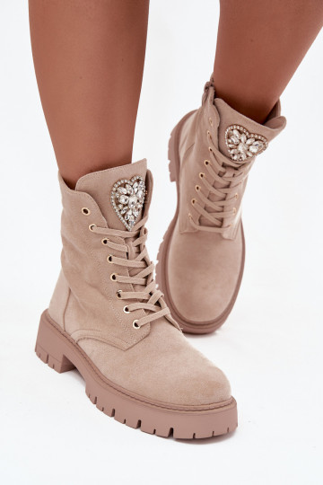 Women's work boots with crystals on the tongue beige Rosira 2
