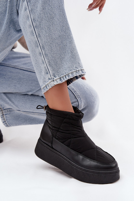 Śniegowce Damskie Na Platformie Ocieplane Futerkiem Czarne Tahlira