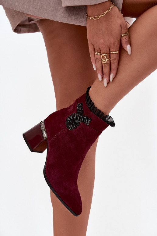 Suede Leather Women's Heeled Boots With Decoration Heated D&A MR52-127 Burgundy Suede Leather Women's Heeled Boots With Decoration Heated D&A MR52-127 Burgundy