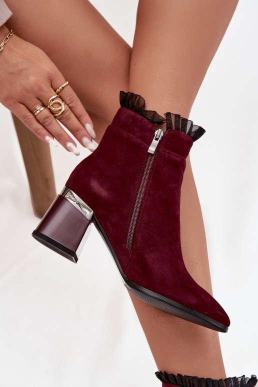 Suede Leather Women's Heeled Boots With Decoration Heated D&A MR52-127 Burgundy Suede Leather Women's Heeled Boots With Decoration Heated D&A MR52-127 Burgundy