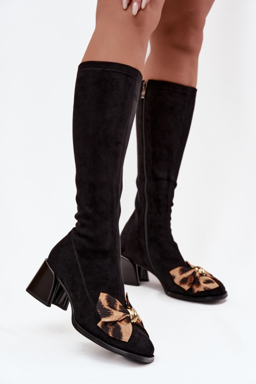 Women's Block Heel Boots with Decorative Bow D&A JC52-828 Black Women's Block Heel Boots with Decorative Bow D&A JC52-828 Black
