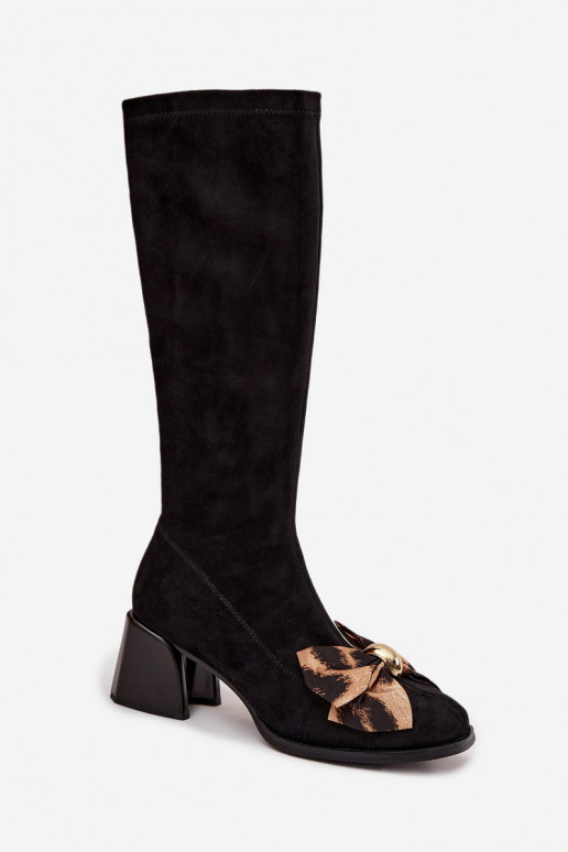 Women's Block Heel Boots with Decorative Bow D&A JC52-828 Black Women's Block Heel Boots with Decorative Bow D&A JC52-828 Black