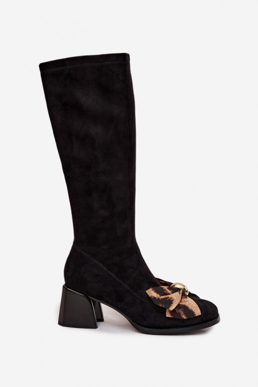 Kozaki Damskie Na KlockuwithOzdobną Kokardą D&A JC52-828 Czarne